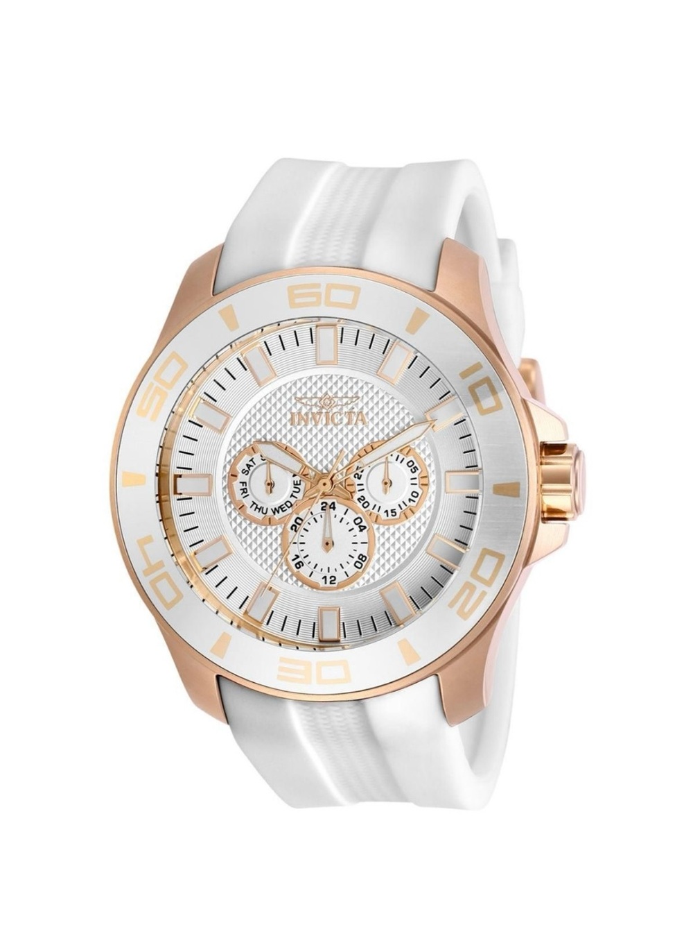 Invicta Rose Gold and Silver Chronograph Watch with White Silicone Strap 30111 - Picture 8 of 8